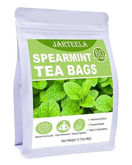 Jarteela - Spearmint Tea Bag, 1.5g x 60 Count - Pure Spearmint Leaves - Natural Herbal Tea Bags for Digestion - Non-GMO - Caffeine-free Tea