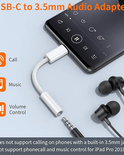 JXMOX USB Type C to 3.5mm Female Headphone Jack Adapter (2-Pack), USB C to Aux Audio Dongle Cable Cord for iPhone 17 Air 16 15 Pro Max, Samsung Galaxy S23 S24 S25 Ultra, iPad Pro, MacBook, Pixel 9 8