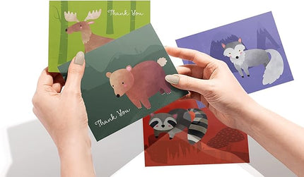 Twigs Paper Thank You Card Set - 12 Assorted Greeting Cards For All Occasions - Thank You Cards with Envelopes - Appreciation Cards - Eco Friendly - Made In USA - 5.5 x 4.25 Inch - Woodland Animals