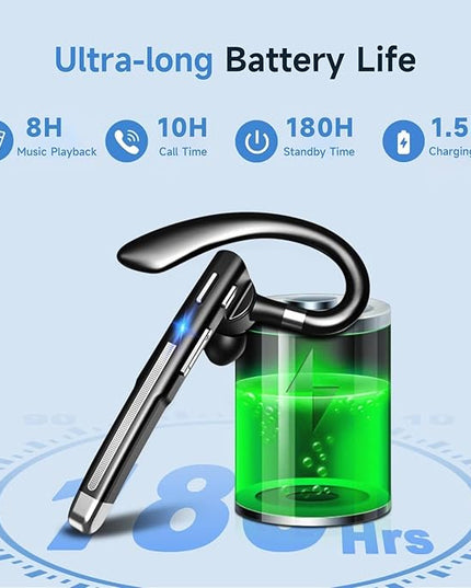 Boytond Bluetooth V6.1,Single-Ear Wireless Headset with USB Dongle, 10H Talk Time and 4H Playtime via USB, Dual-Mic Noise Canceling Earpiece for Computer/Cell Phones, Driving Headset for Trucker Work