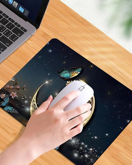 Golden Retro Fantasy Starry Moon Butterfly Square Mouse pad, Texture, Waterproof, Anti Slip Rubber Base, Computer Mouse pad