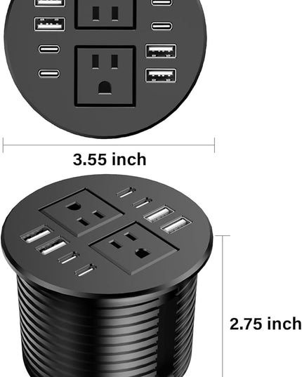 Jgstkcity Power Strip,Desktop Recessed Power Grommet,40W Total USB C Fast Charging,3.15-Inch Hole, 4 Outlets & 8 Ports, Ideal for Desktop & Countertop Flush Mount Outlet