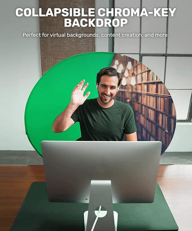 Webaround Big Shot 56" | Green | Portable Collapsible Webcam Backdrop | Attaches to Any Chair | Wrinkle-Resistant Fabric | Ultra-Quick Setup and Takedown | Perfect for Zoom, Webex, Teams, etc.