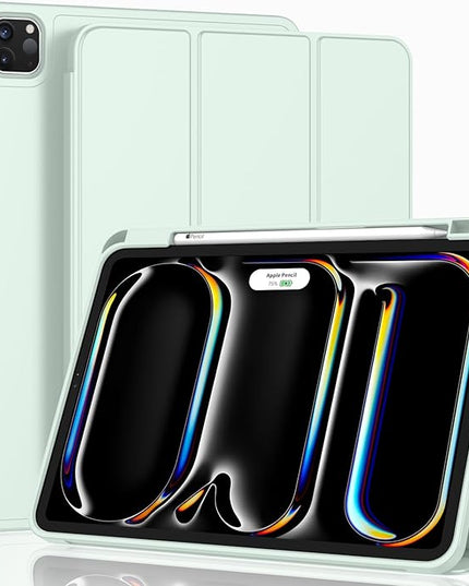 ZryXal iPad Pro 11 Inch Case (M5) 2025/ (M4) 2024 (Model: A2836/A2837/A3006), Trifold Stand Smart Cover with Pencil Holder and Soft TPU Back, Auto Wake/Sleep (Pale Green)
