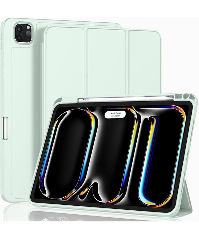 ZryXal iPad Pro 11 Inch Case (M5) 2025/ (M4) 2024 (Model: A2836/A2837/A3006), Trifold Stand Smart Cover with Pencil Holder and Soft TPU Back, Auto Wake/Sleep (Pale Green)