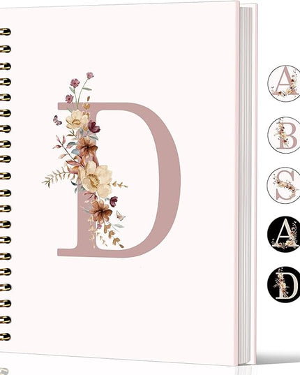 Lacama Pink Initial Letter D Notebook Journal, Aesthetic Wildflower Personalized Spiral Notebook, Customized Monogrammed Gifts, Birthday Gifts for Women, School Supplies, Office Supplies 5.5x8.3