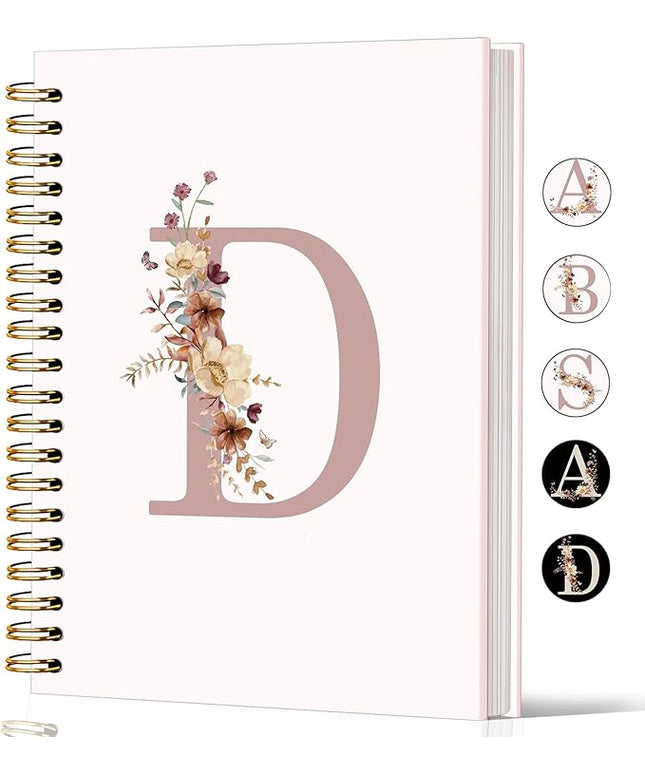 Lacama Pink Initial Letter D Notebook Journal, Aesthetic Wildflower Personalized Spiral Notebook, Customized Monogrammed Gifts, Birthday Gifts for Women, School Supplies, Office Supplies 5.5x8.3