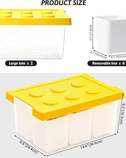 loobuu Plastic Storage Bins with Lids, Art Craft Supply Organizer Box with Brush Pot, Multipurpose Stackable Storage Containers for Organizing Tool, Craft, Crayon,Sewing(Yellow)