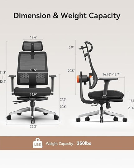 Newtral Office Chair Ergonomic with Footrest, Auto-Following Lumbar Support, High Back Desk Chair with 4D Armrest,136° Tilt Lock, Adjustable Seat Depth & Height (5D Headrest+Aluminum Base, Black)
