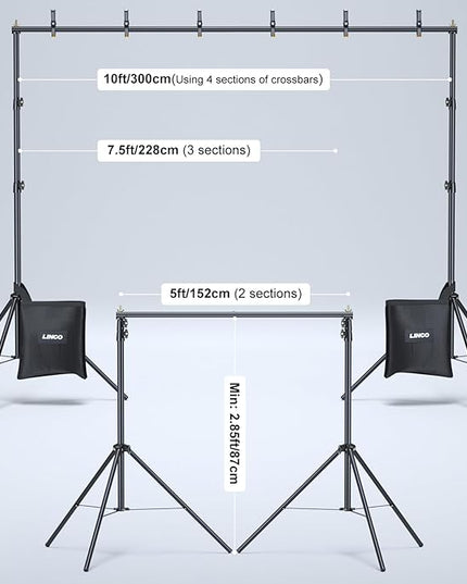 LINCO Backdrop Stand for Parties Kit 10x7 ft Adjustable Back Drop Photography Studio Photo Background Support System with Clamps, Sand Bag, Carrying Bag 4172