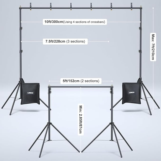 LINCO Backdrop Stand for Parties Kit 10x7 ft Adjustable Back Drop Photography Studio Photo Background Support System with Clamps, Sand Bag, Carrying Bag 4172