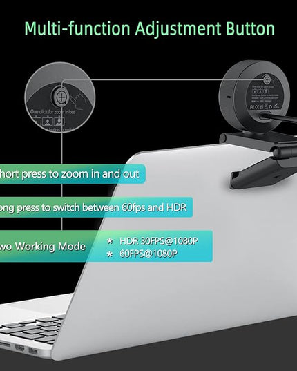 Angetube 1080p Webcam with Ring Light for Streaming: USB 60FPS Web Camera with Microphone-HDR-Enabled-HD Auto Light Correction Web Cam with Adjustable FOV, for Teams, Zoom, PC/Laptop/Mac/Desktop
