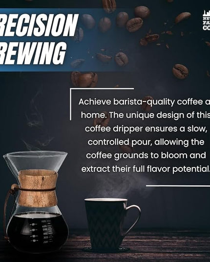 New York's Favorite Coffee - 6 Cup Pour Over Coffee Maker,Borosilicate Glass Carafe with Wooden Collar,Drip Coffee Brewer for Home & Office,Dishwasher Safe