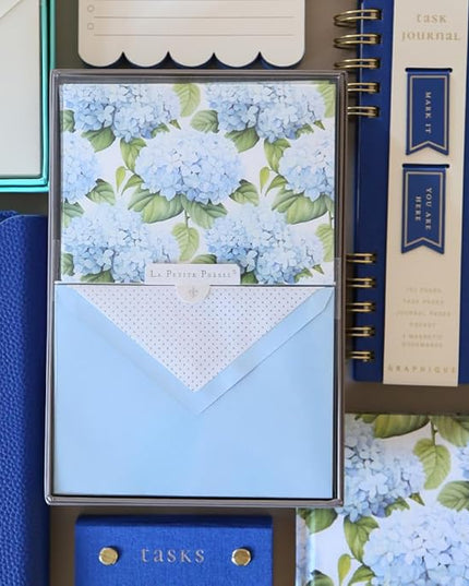 Magnolia Designer Cards by Graphique Luxe Collection, Silver Foil Embossed Stationary Boxed Set, 10 Blank Cards with 11 Envelopes, All Occasion Greetings, 5.25" x 3.8"