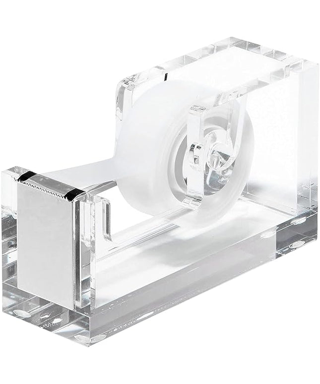 OfficeGoods Acrylic Tape Dispenser – Modern Desk Organizer for Office Supplies – Heavy Duty Refillable Tape Holder for Home and School Crafting – Stylish Desktop Accessory for Gift Wrapping, Silver