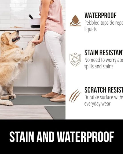 GORILLA GRIP 2 Pack Comfortable Cushioned Kitchen Mats for Floor, 17x29 + 17x59, Waterproof and Stain Resistant, 1/2 Inch Thick Soft Ergonomic Standing Desk Anti Fatigue Mat, Foam Supports Feet, Gray