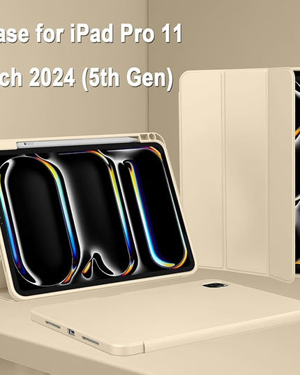 ZryXal iPad Pro 11 Inch Case (M5) 2025/ (M4) 2024 (Model: A2836/A2837/A3006), Trifold Stand Smart Cover with Pencil Holder and Soft TPU Back, Auto Wake/Sleep (Champagne Gold)