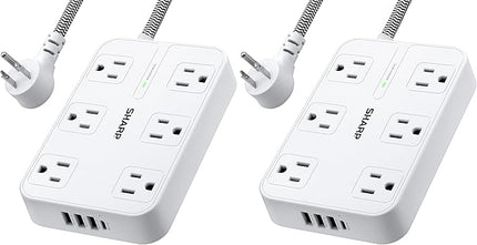 SHARP Surge Protector Power Strip - 6 Widely Spaced Outlets with 4 USB Fast Charge USB Charging Ports (3 USB-A and 1 USB Type-C), Flat Wall-Hugger Plug and 6 ft. Braided Cord, White (Pack of 2)