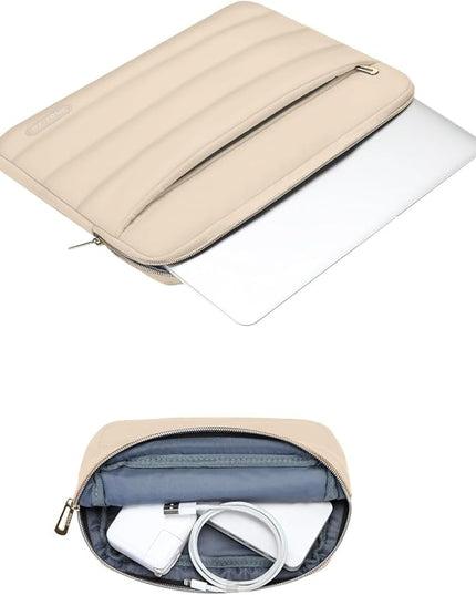 MOSISO 13.3 inch Laptop Case, 13-13.3 inch Puffy Laptop Sleeve Compatible with MacBook Air 13 13.6 M4 M3 M2 M1/Pro 13/Pro 14, HP Dell ASUS Lenovo,Polyester Horizontal Bag with Small Case, Apricot