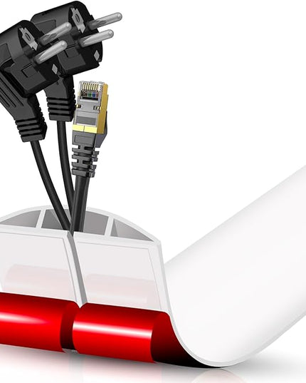 Floor Cord Cover Cavity 0.8"x0.37" Self Adhesive Cord Hider, 3.3FT Low Profile Cable Management, Extension Strip Protector for Wires, Prevent Cable Trips for Offices, Gyms, Exhibitions (White)