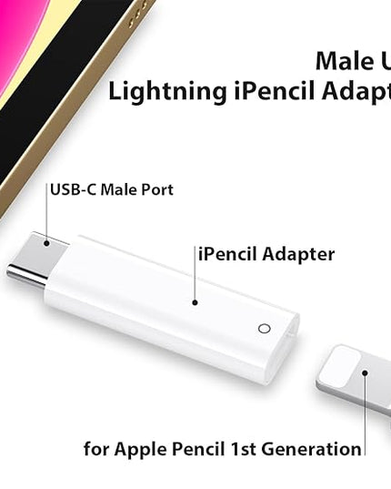 USB C Pencil Adapter for Apple Pencil 1st Generation, USB-C to for Lightning Pencils Charger Adapter Compatible with iPad 10th Gen, Type-C iPencil Dongle Connector Pair for iPad 10 to iPencil 1, 2Pcs