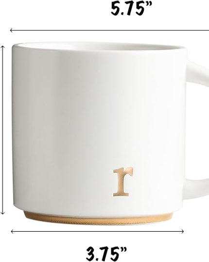 COLLECTIVE HOME - Monogram Ceramic Mugs, 15 oz Golden Initial Coffee Cups, Elegant Alphabet Tea Mugs, Elegant Personalized Mug with Gift Box, Luxurious Cups for Office and Home (r)
