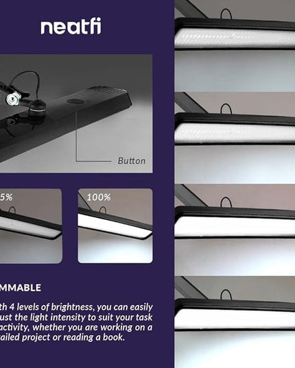 Neatfi XL 2,500 Lumens LED Task Lamp, 22 Inches Wide, 30W, 162 Pcs SMD LED, Eye-Caring, Desk Light with Clamp for Home, Office, and Study Room (Non-CCT, Black)