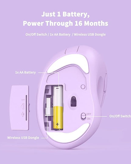 Ergonomic Wireless Mouse with USB Receiver for PC Computer, Laptop and Desktop, Ergo Mouse Vertical with Silent Clicks Long Battery Life, Up to 1600 DPI & 1 AA Battery Powered, Purple