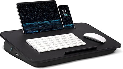 Lap Desk – L.DOCTOR Cushioned Lap Desks, Portable Laptop Desk for Bed, Couch & Floor, Washable Cushion, Built-in Phone & Tablet Slot, Fits 17.3" Laptop – Working, Writing, Gaming – Large, Black