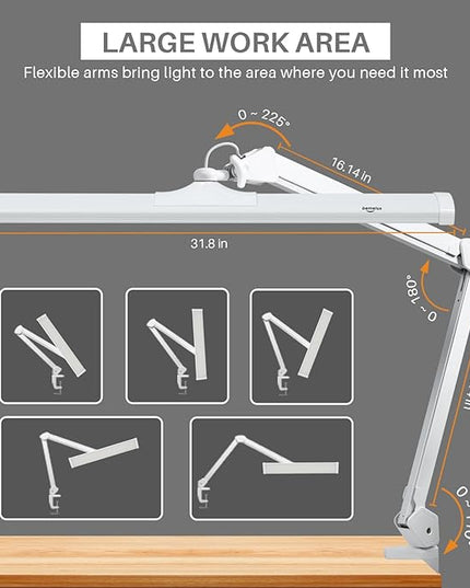 LED Architect Desk Lamp, 4500 Lumens, Dimmable, Metal Swing Arm, 5 Color Temperatures, 50W, Ideal for Task Work, Drafting, Reading, Clamp-on Office Table Lamp with 684 Bright LEDs (White, CCT)