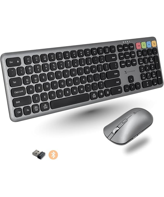 X9 Wireless Bluetooth Keyboard and Mouse Combo (Bluetooth, 2.4Ghz, USB C Wired) - Multi-Device Rechargeable Slim Keyboard and Mouse for Laptop, Windows, PC, Mac, iPad iOS, Android
