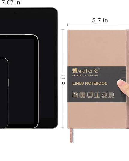 &And Per Se Lined Journal Notebook (5 Packs), 160 Pages, A5 5.7 x 8 inches College Ruled Thick Paper Notebook Journals for Writing, Hardcover Notebooks for Women Men Office School (Apricot)
