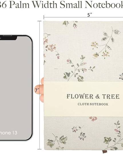 Floral Linen Notebook, Similar Embroidered, Small, 5x7, B6, Hardcover, Lay Flat, Lined & Unlined Sketchbook, Journal for Women,White