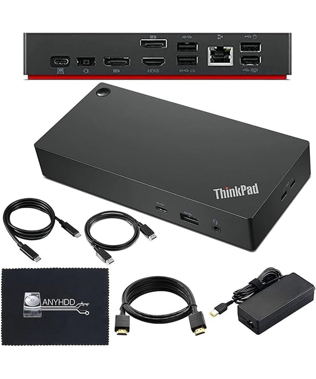 40AY0090US Lenovo Thinkpad Docking Station Dual Monitor - Supports 4K Display, Thinkpad Dock with 90W Adapter, HDMI, DisplayPort, USB C Cables & Cloth - Lenovo Docking Station