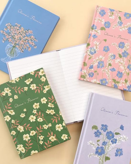 Monolike Olivia's Flowers Hardcover Lined Notebook, Blue - Hardcover, Academic, Journal, Diary, 112pages