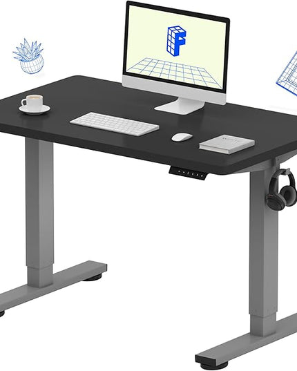 FLEXISPOT EN1 One-Piece Adjustable Desk 40 x 24 Inches Stand Up Desk Workstation Electric Standing Desk with Seamless Desktop (Silver Frame + 40 inches Black Top, 2 Packages)