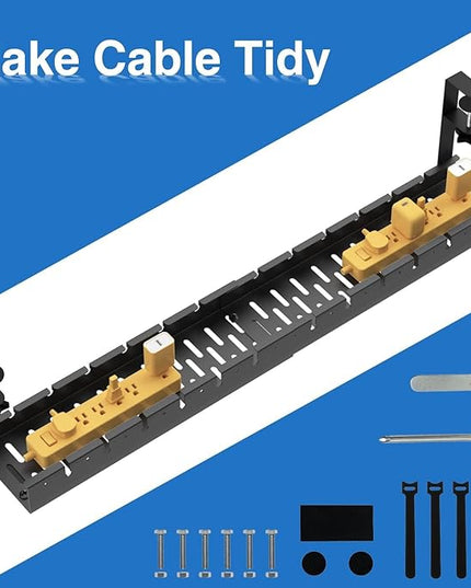 No Drilling Extendable Under Desk Cable Management, Metal Cable Management Tray Under Desk with Clamp, Retractable Power Strip Cord Holder for Wire Management 31Inch (2 Pack Extendable 31')