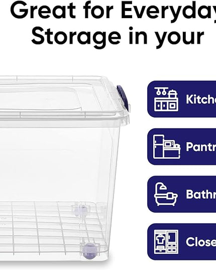 Superio Storage Bins with Lids- Clear Boxes for Organizing, Stackable Plastic Containers- BPA Free, Non-Toxic, Odor Free, Organizer for Home, Office, Dorm (8 Pack, 44 Qt (Wheeled))