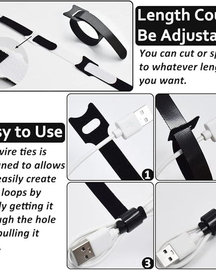 100pcs Cable Ties Reusable All-Black Wire Ties Cable Management Cord Ties Reusable for Electronics Hook and Loop Cable Ties for Computer 6 Inch