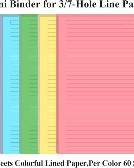 (3-Pack) Unpunched 5 Colorful Line Paper - 300 Sheets/600 Pages Loose Leaf Paper Line Refills, Per Color 60 Sheets, 5.8" x 8.5"