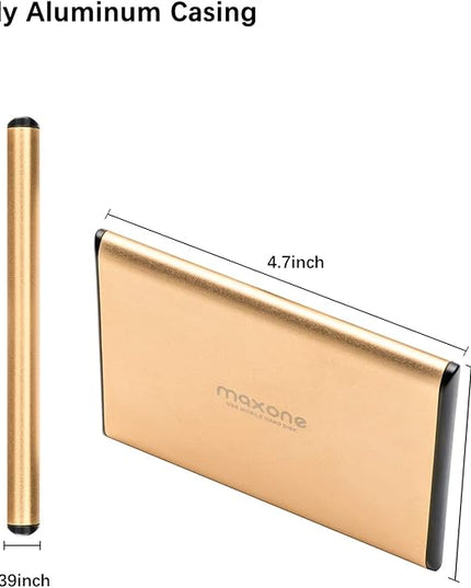 Maxone 500GB Ultra Slim Portable External Hard Drive HDD USB 3.0 Compatible with PC, Laptop - Gold