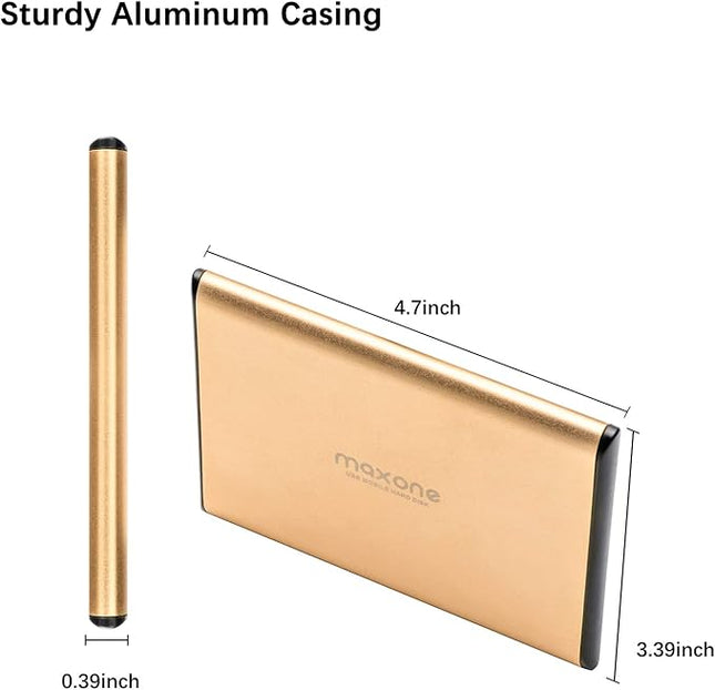 Maxone 500GB Ultra Slim Portable External Hard Drive HDD USB 3.0 Compatible with PC, Laptop - Gold