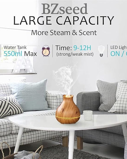 BZseed Aromatherapy Essential Oil Diffuser,2 PCS Humidifier with 550ml Lasting Mist Output Waterless Auto-Off Ultrasonic Diffusers 7 Color LED Lights Cool Mist Humidifier for Large Room, Home