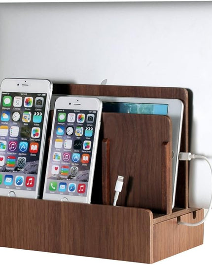 G.U.S. The Original Multi Charging Station | Home Office Desktop Charging Station for Multiple Devices | for Laptops, Tablets, Smart Phone | Phone Holder, Station Dock & Organizer - Walnut