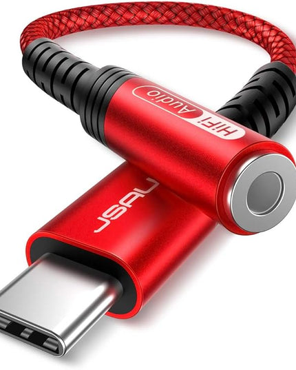 JSAUX USB Type C to 3.5mm Female Headphone Jack Adapter, USB C to Aux Audio Dongle Cable Cord Compatible with iPhone 15 Pro Max/15 Pro/15 Plus, Samsung Galaxy S23/S22/S21 Ultra, iPad Pro, Pixel -Red