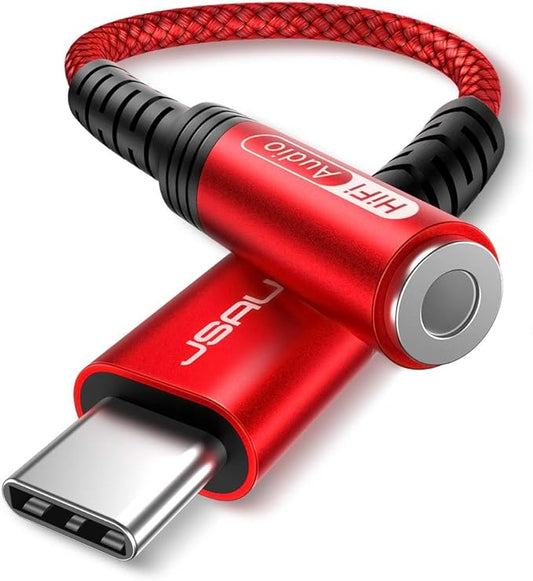 JSAUX USB Type C to 3.5mm Female Headphone Jack Adapter, USB C to Aux Audio Dongle Cable Cord Compatible with iPhone 15 Pro Max/15 Pro/15 Plus, Samsung Galaxy S23/S22/S21 Ultra, iPad Pro, Pixel -Red