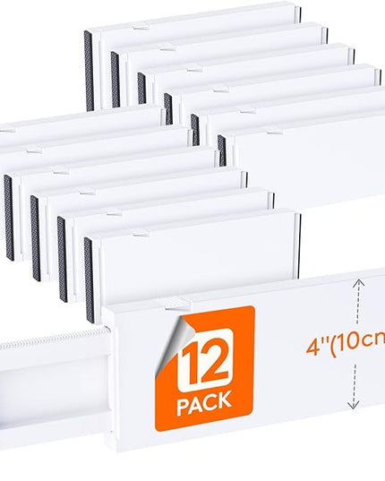 Lifewit 12 Pack Drawer Dividers 4" High,11-17" Adjustable Dresser Drawer Organizers for Clothes, Expandable Dresser Separators in Bedroom/Bathroom/Kitchen/Vanity/Office Organization and Storage, White