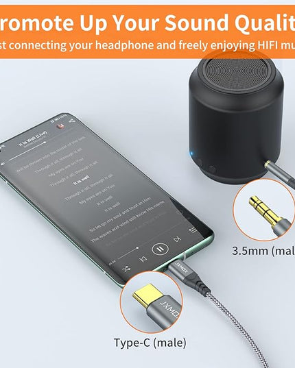JXMOX USB C to 3.5mm Audio Aux Jack Cable (4ft), Type C to 3.5mm Headphone Car Stereo Cord Compatible with iPhone 17 16 15 Pro Max Air, Samsung Galaxy S25 S24 S23 S22 S21 Note 20, Pixel 9 8, iPad Pro