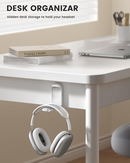 Lamicall Headphone Stand, Sticky Headset Holder - Foldable Headphone Holder Hook Mount, Adhesive Headset Hanger Clip Under Desk, Earphone Clamp for Airpods Max, HyperX, Sennheiser, White
