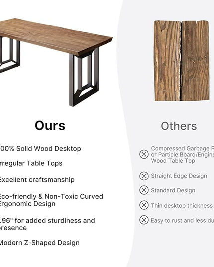 Solid Wood Computer Desk Study Office Desk 55" Writing, Modern Simple Style PC Table, Black Metal Frame, Solid Wood Planks 55" D x 27" W x 29" H for Home Office Bedroom,Rustic Brown
